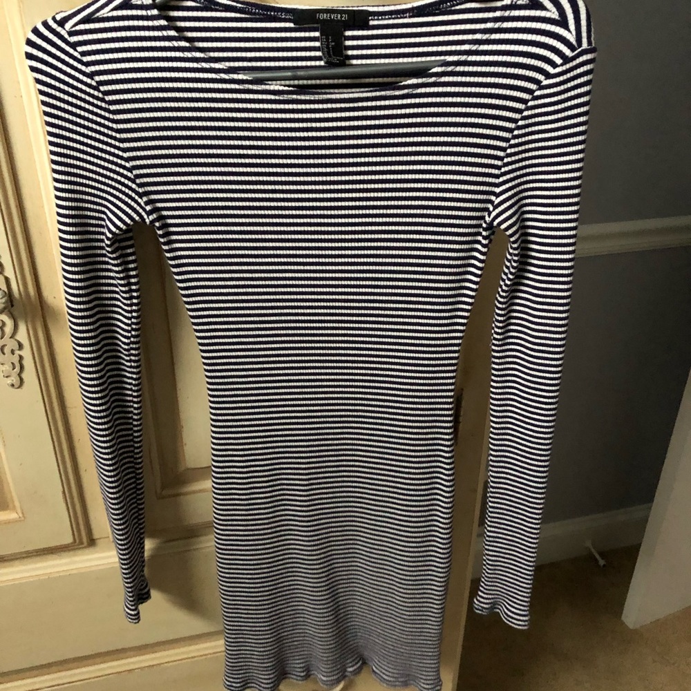 Navy and White Stripe Long Sleeve Dress